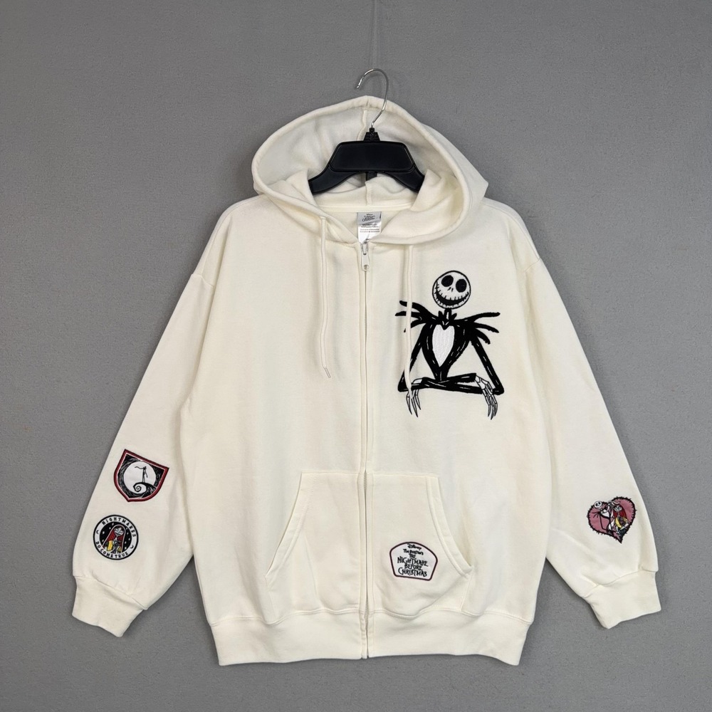 Disney Hoodie Womens Large White Nightmare Before Christmas Jack Skellington Zip